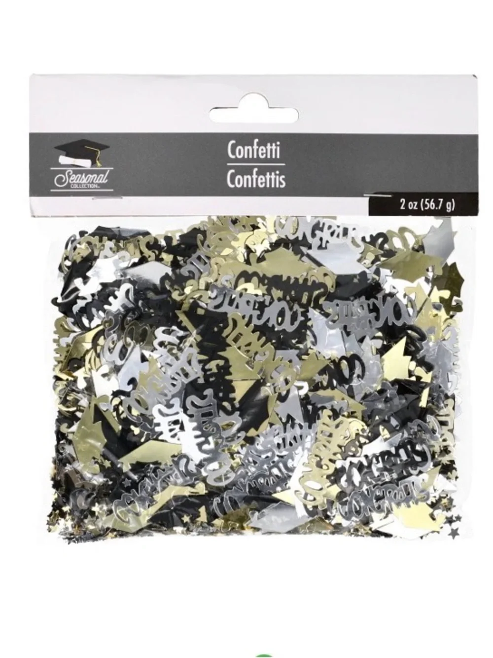 Graduation Confetti Hats Mortarboard Congrats Black Silver Gold 2 oz pack
